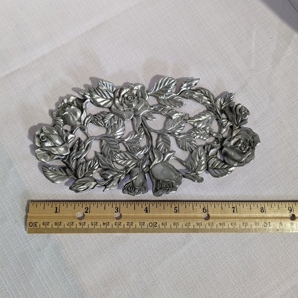 Vintage Seagull Canada Pewter 1996 trinket tray roses and leaves Ethain Zinn - Picture 3 of 5
